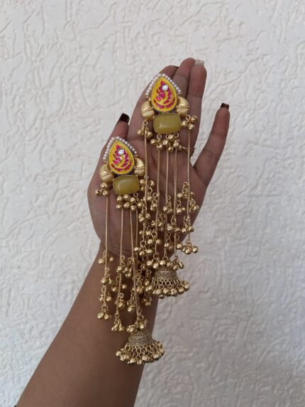 Kashmiri Earrings - Yellow Monalisa