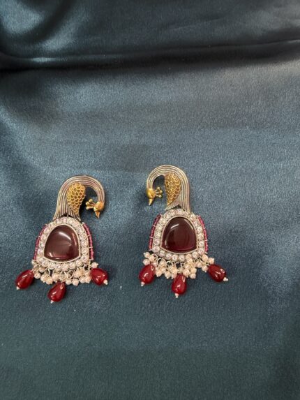 Peacock Kundan earrings - Ruby