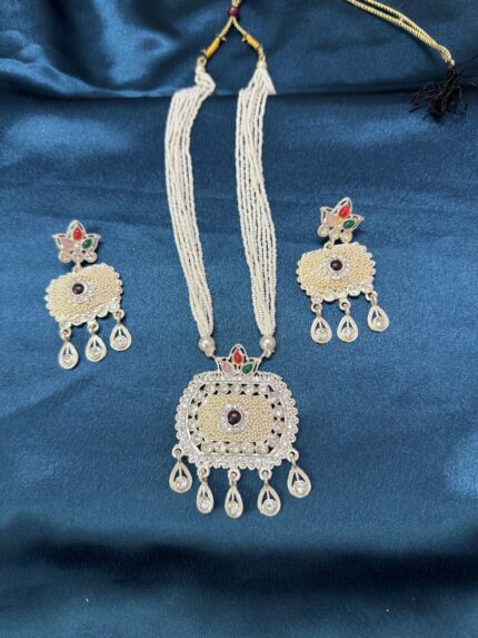 Long Pearl Necklace With earrings - Maroon