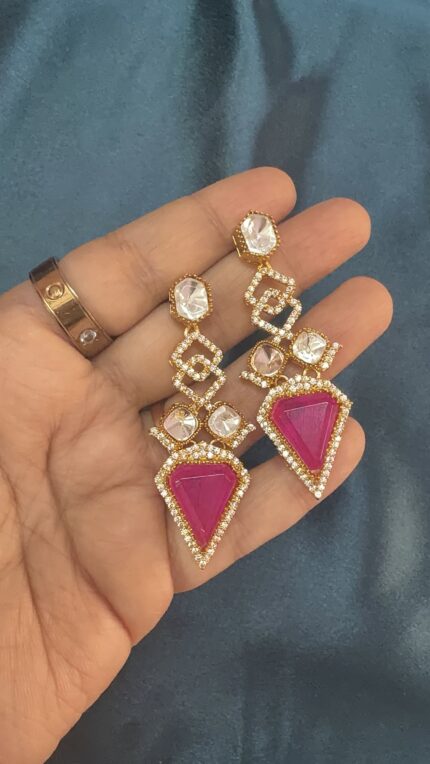 Polki Hot Pink Earrings