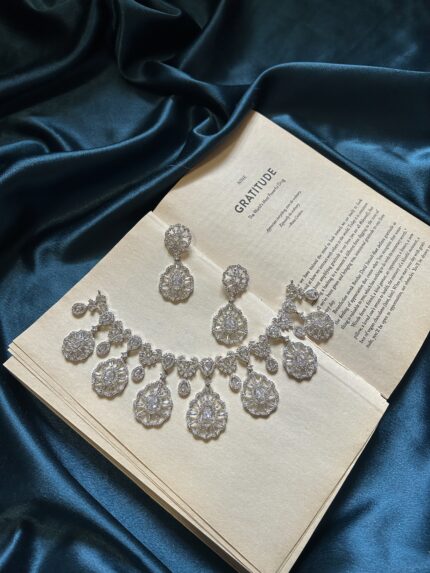 AD Necklace Set With Earrings - Silver
