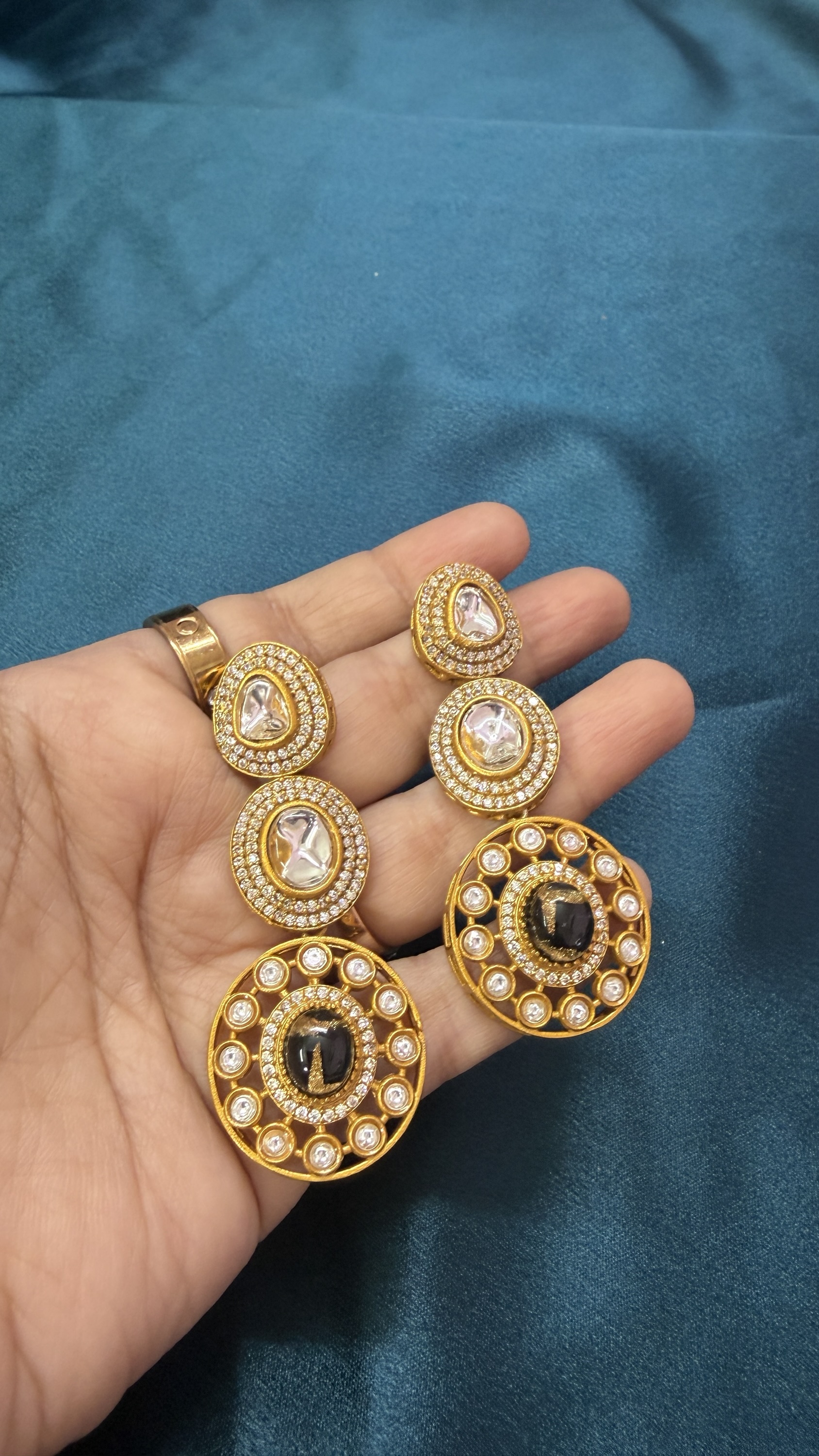 Polki Earrings - Black