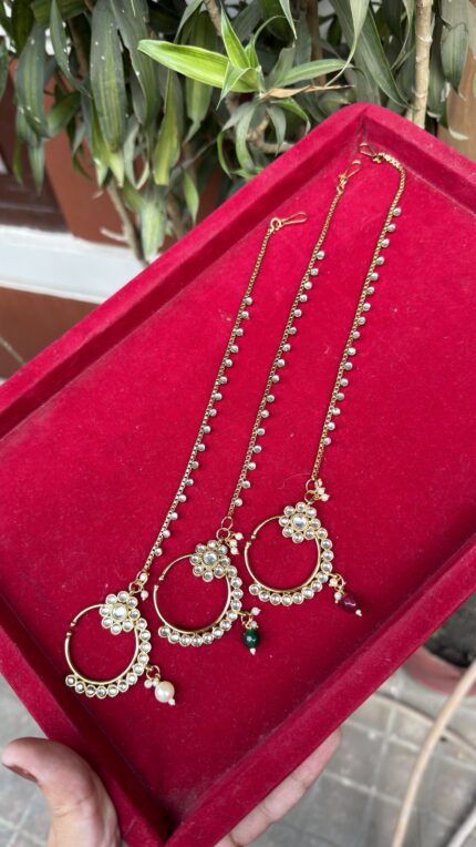 Brass Kundan Nose Pin With Chain
