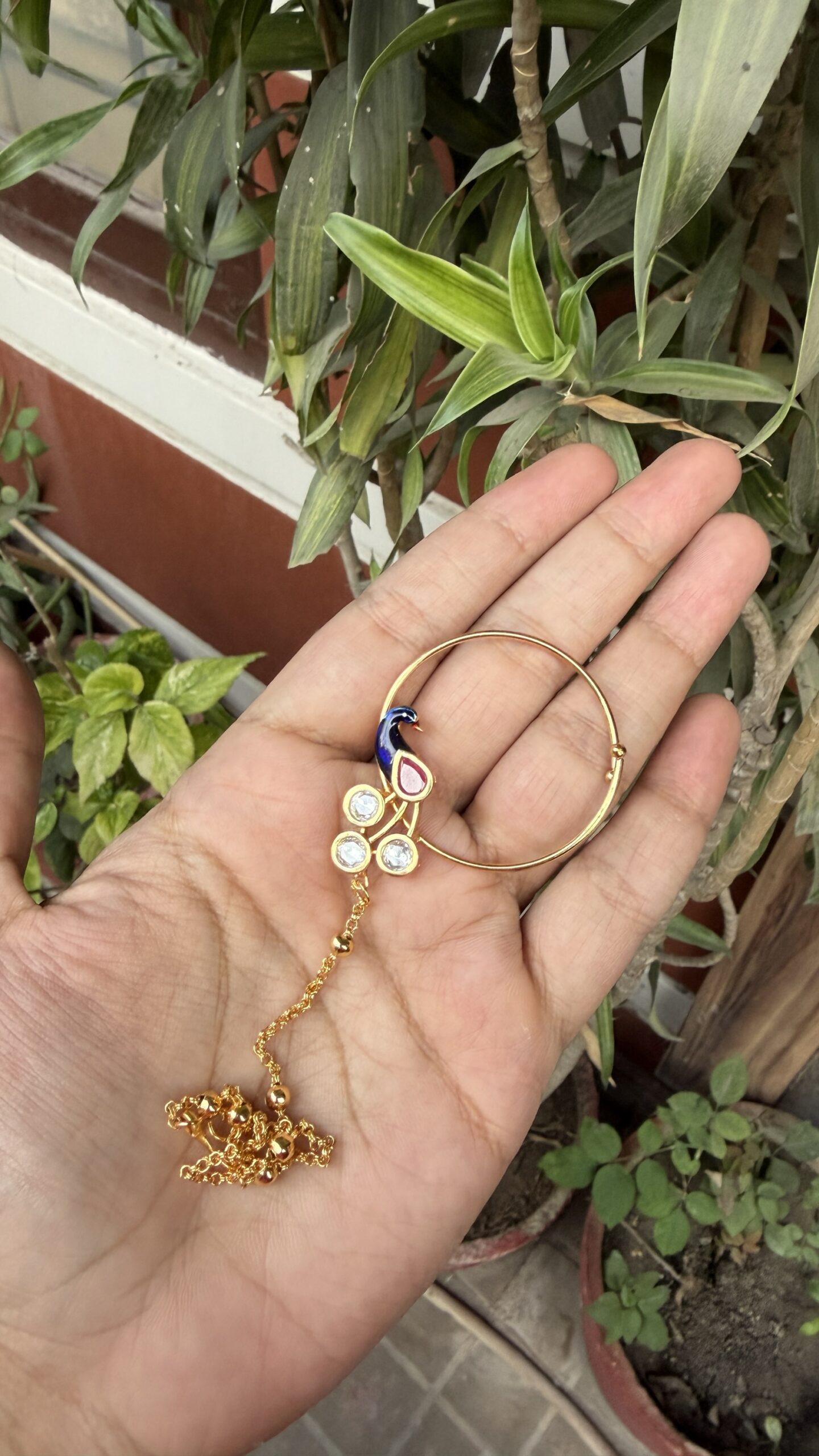Peacock Nose Ring With Chain
