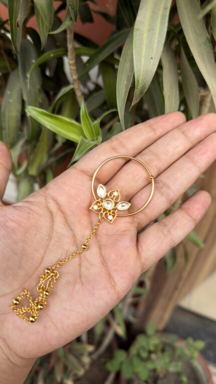 Kundan Nose Ring With Chain