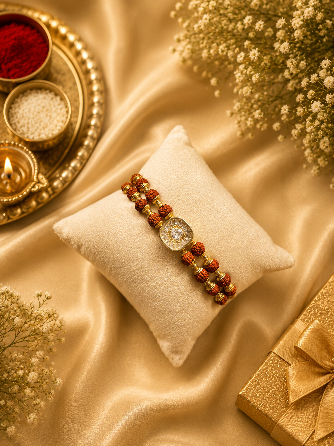 Sacred Two-Line Rudraksha Rakhi Bracelet