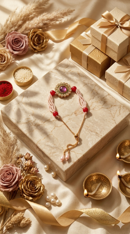 Monalisa stone rakhi bracelet - Red