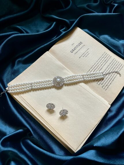 AD Pearl Necklace Set With Studs