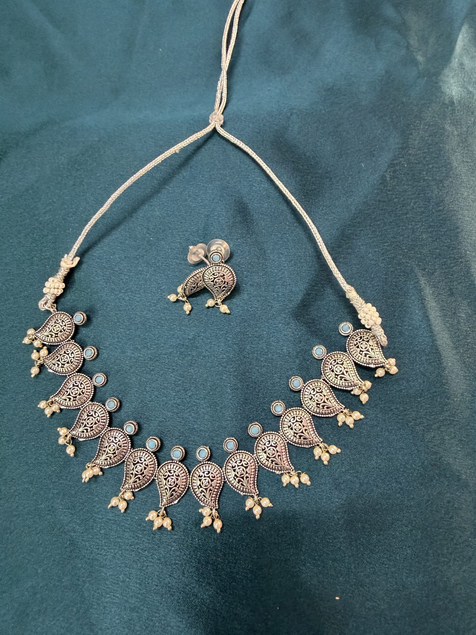 Silver Replica Necklace Set With Earrings - Sky