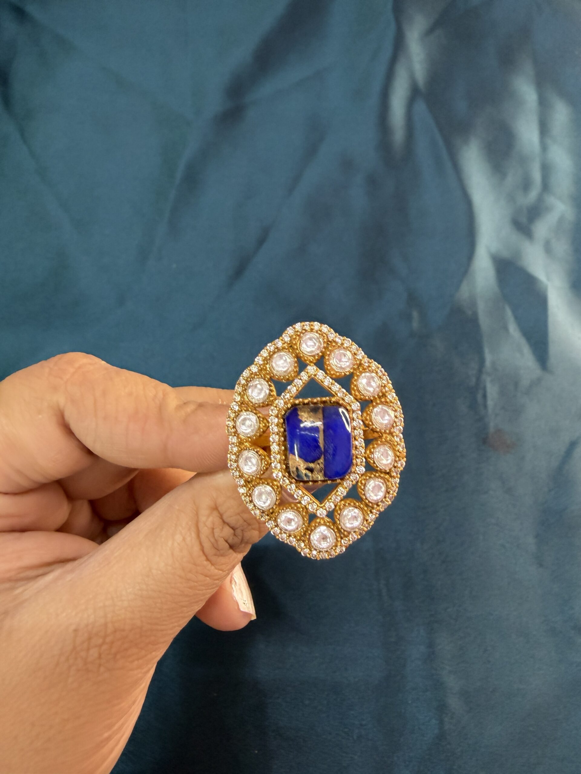 Blue Kundan Ring