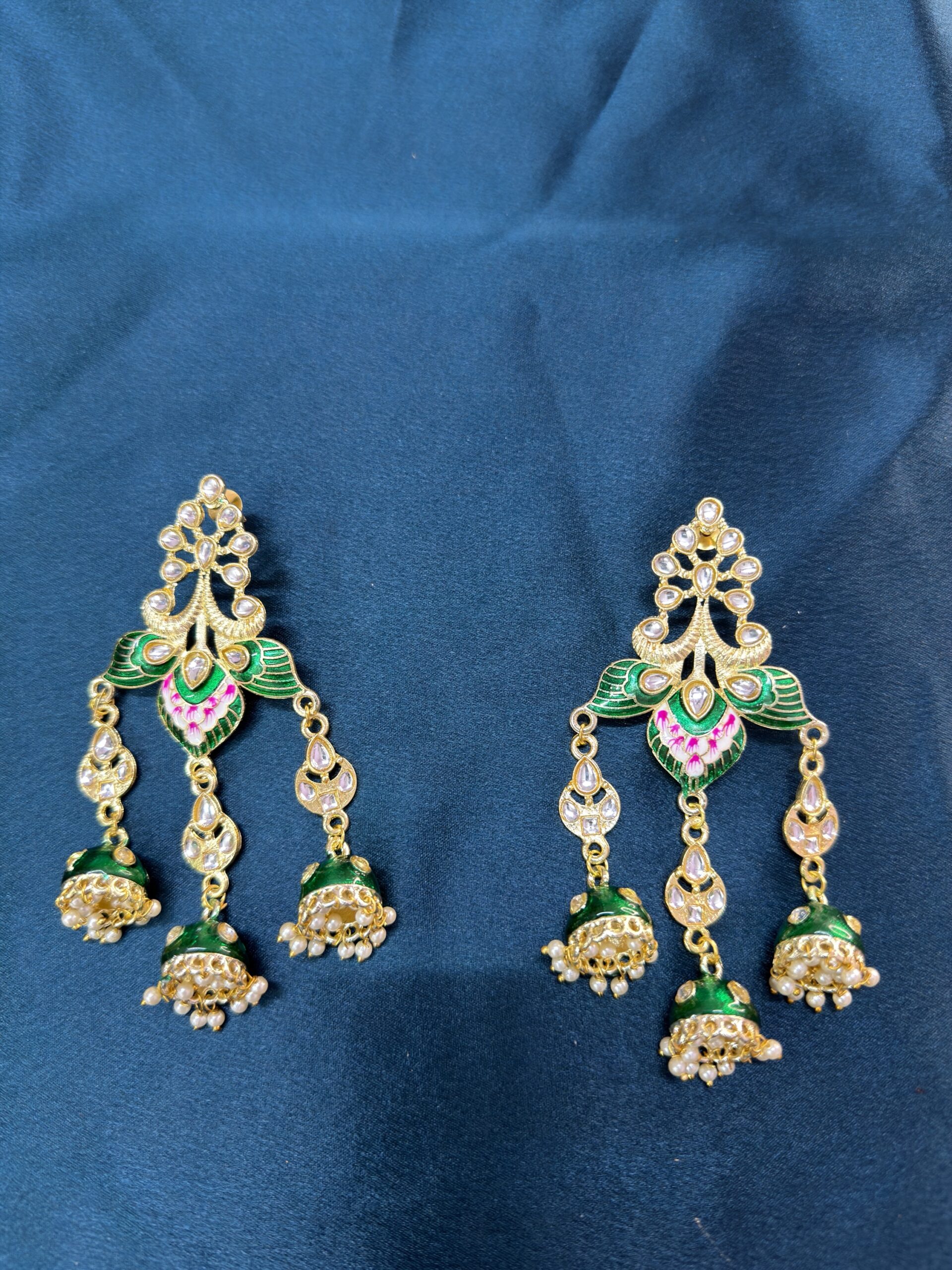 Kundan Meenakari Earrings - Green