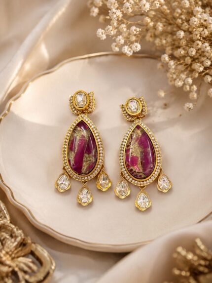 Polki Earrings - Wine