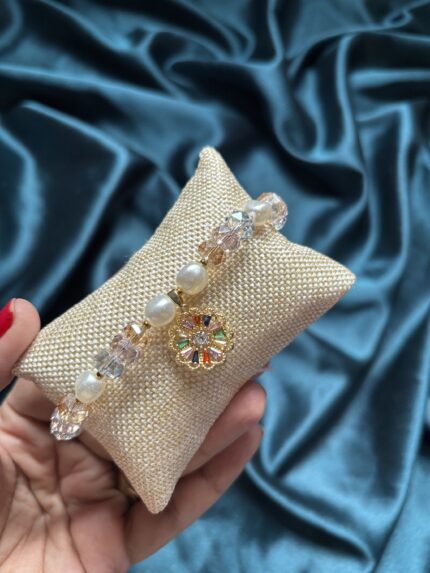 Bracelet Crystal Shell Pearl rakhi with Flower charm Bracelet