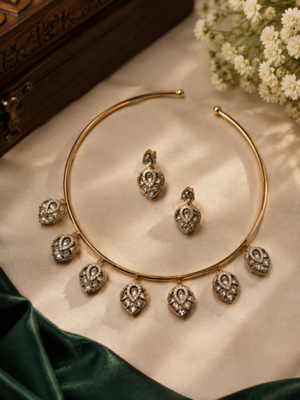 Brass Hasli Leaf Hanging necklace Set With Earrings