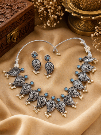 Silver Replica Necklace Set With Earrings - Sky