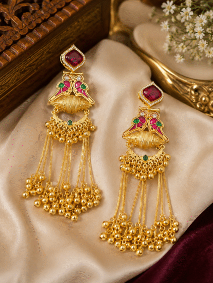 Kashmiri Bird Earrings - Ruby