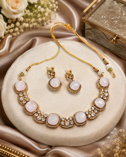 Real Gemstone With Moissanite Necklace Set With earrings