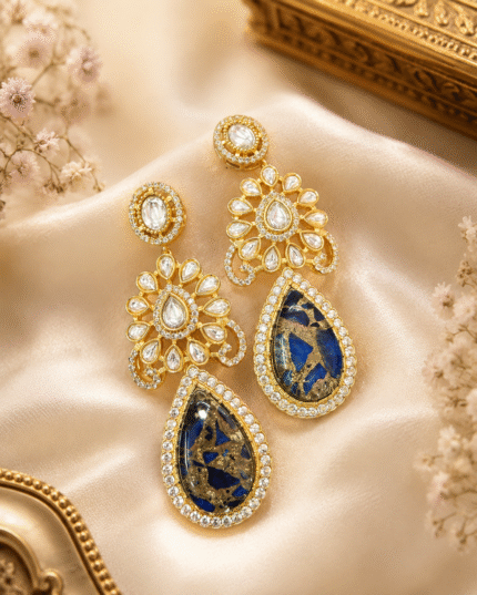 Kundan Earrings - Dark Blue