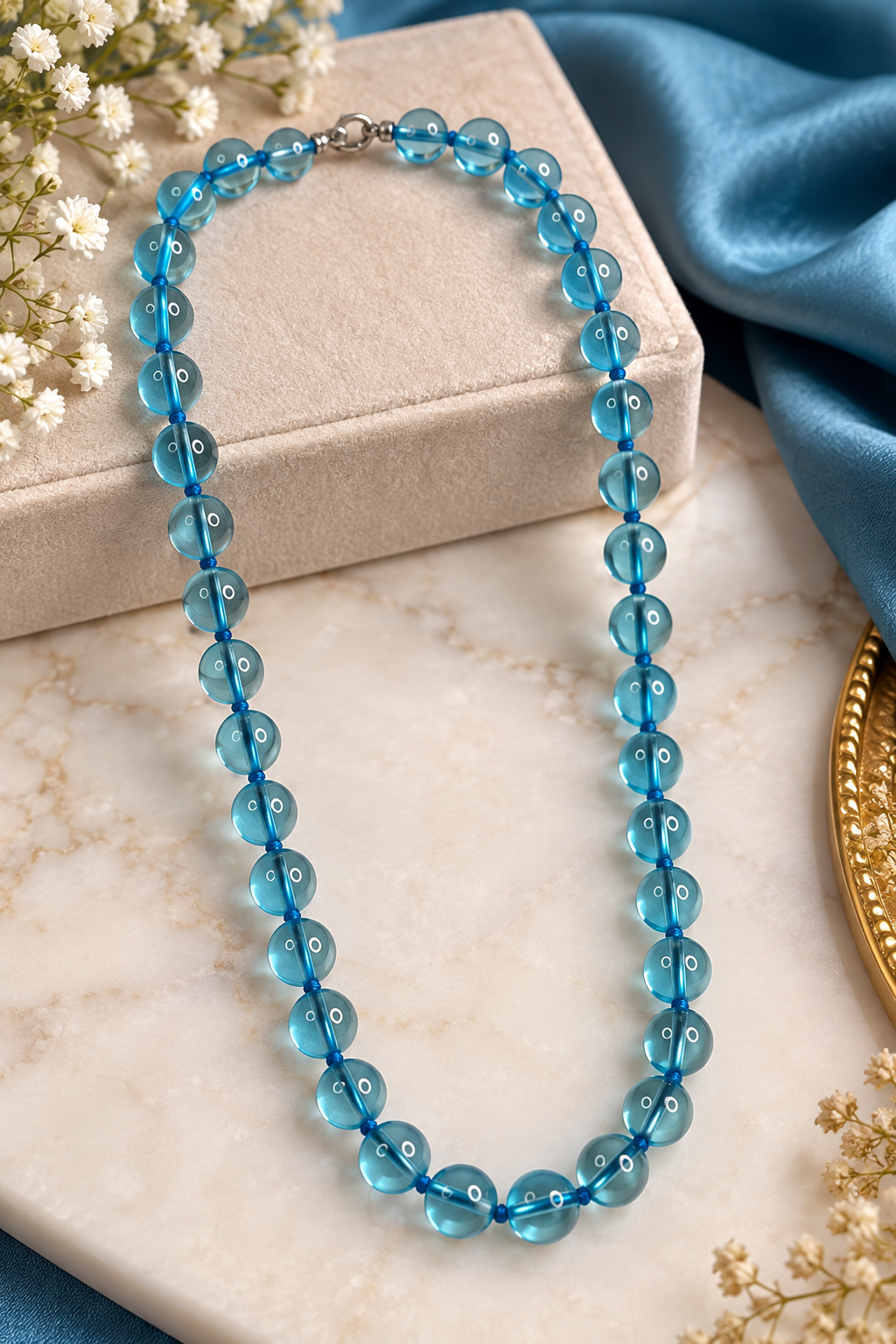 Glass Beads Mala - Sky