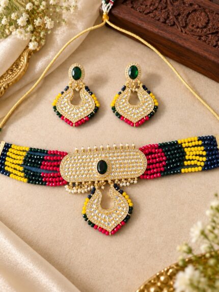 Multi Kundan Choker With Earrings