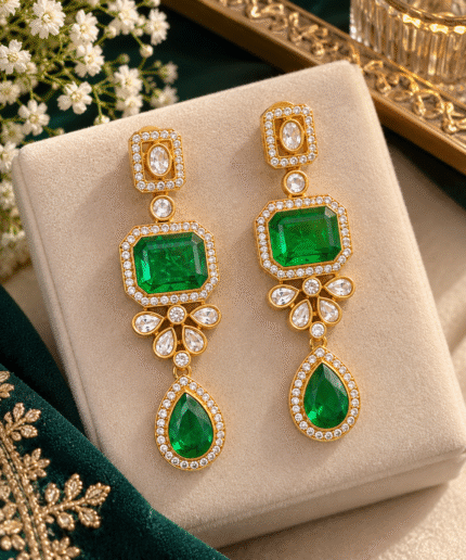 Polki Kundan Green Earrings