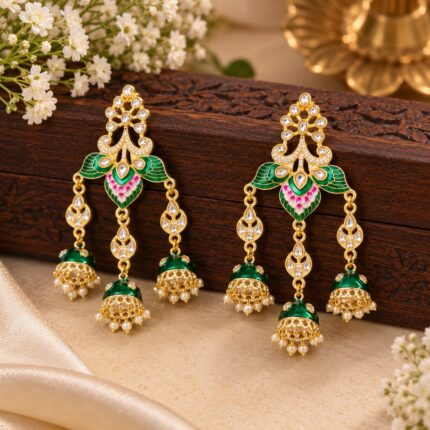 Kundan Meenakari Earrings - Green