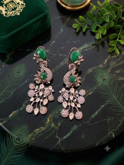 Moissanite Green Peacock Earrings
