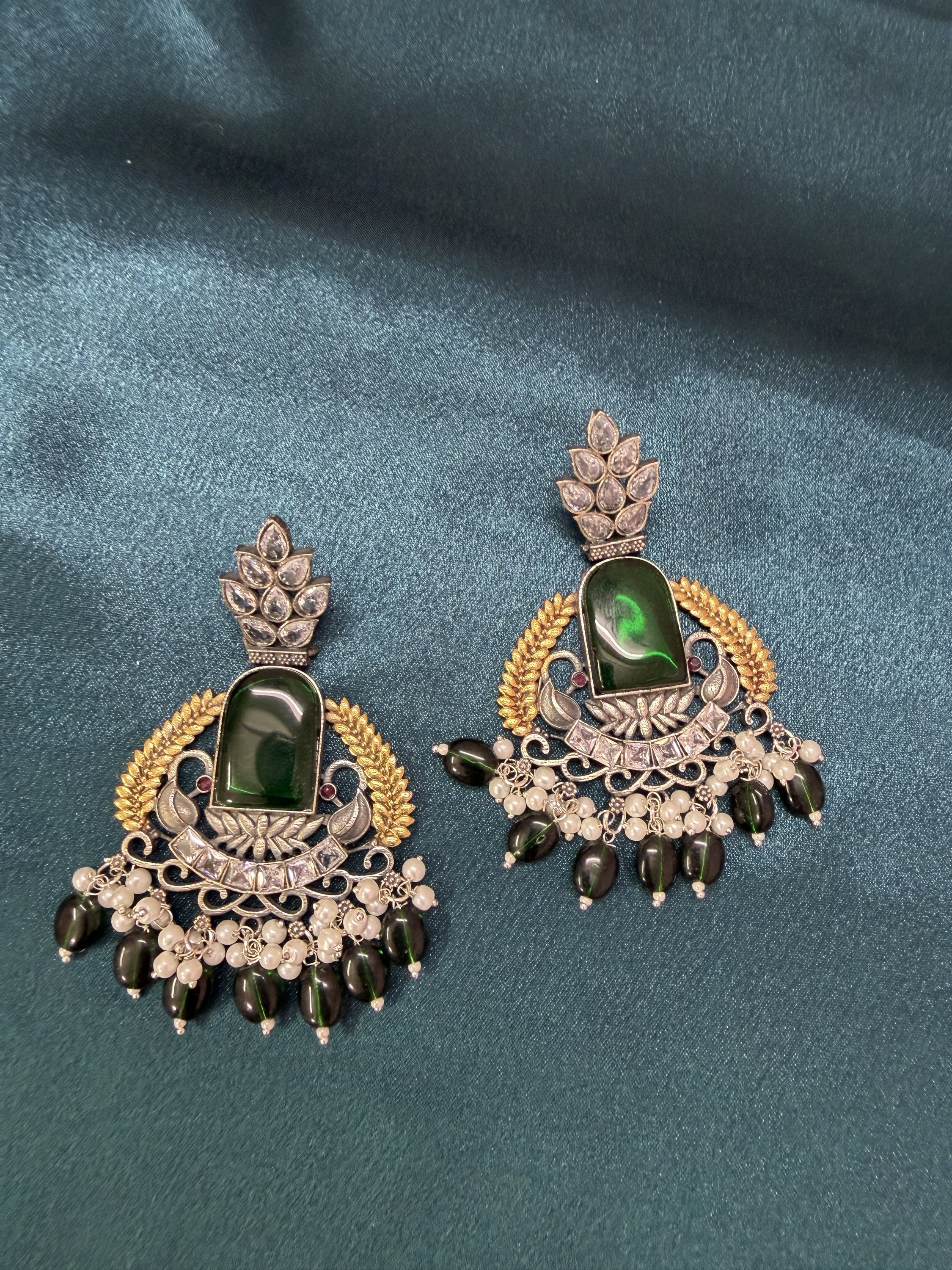 Silver Replica Dual Tone Doublet Earrings – Green