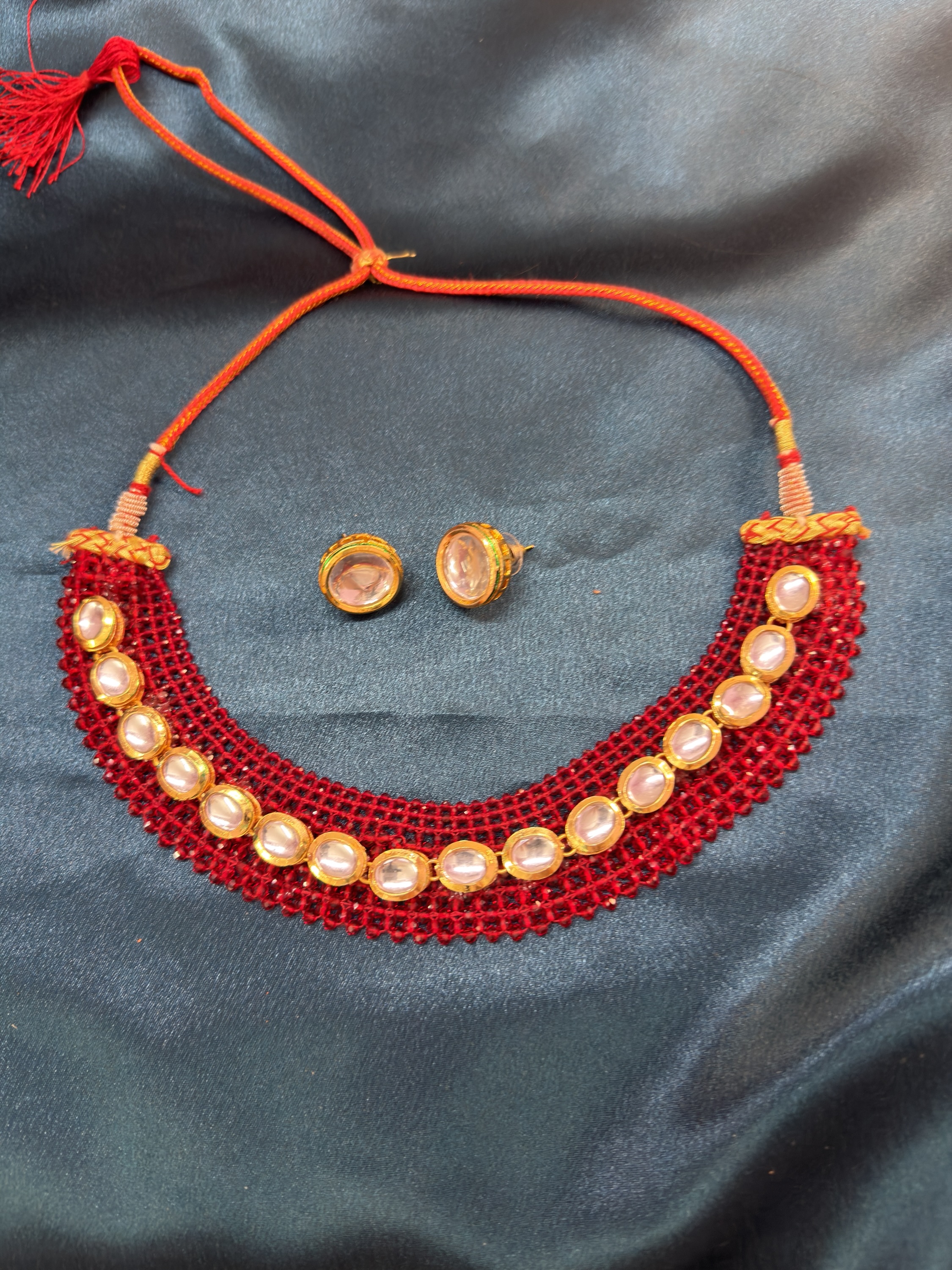 Kundan Meenakari Hydro Necklace Set With Studs