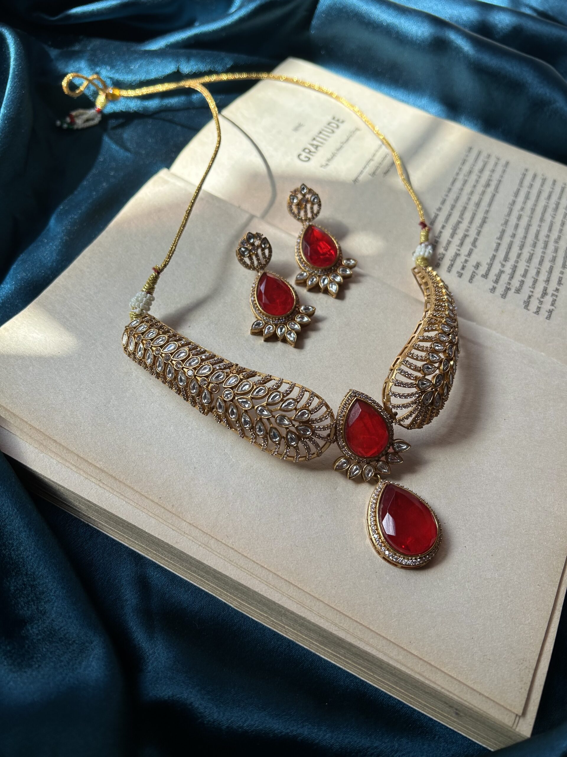 Real Doublet Stone With polki Kundan Necklace Set – Ruby