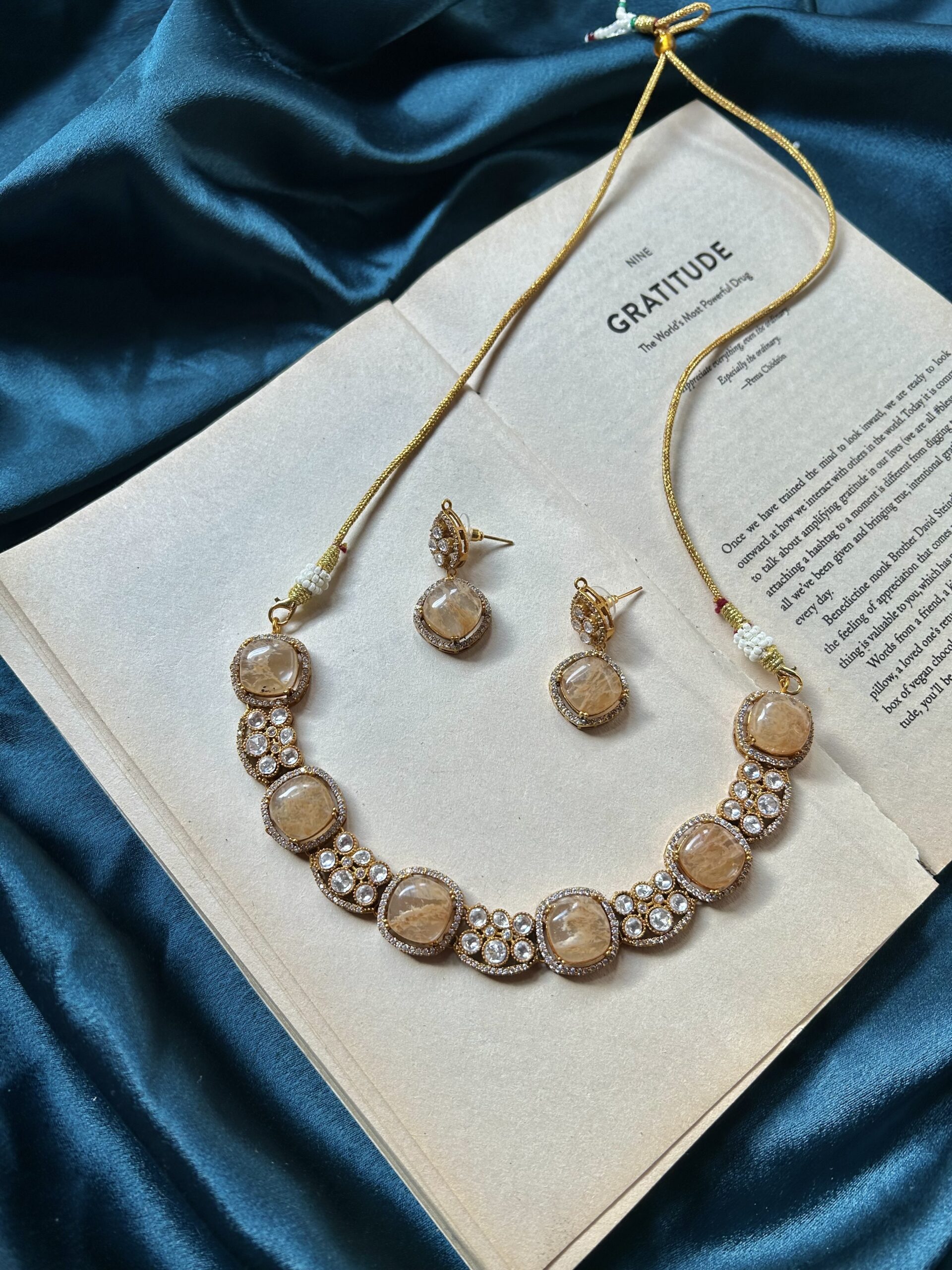 Real gemstone With Moissanite Necklace Set With Earrings – Mustard