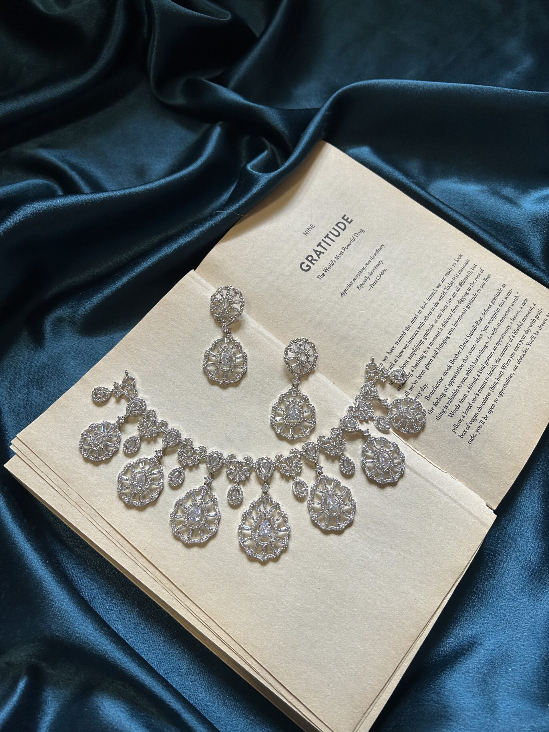 AD Necklace Set With Earrings – Silver