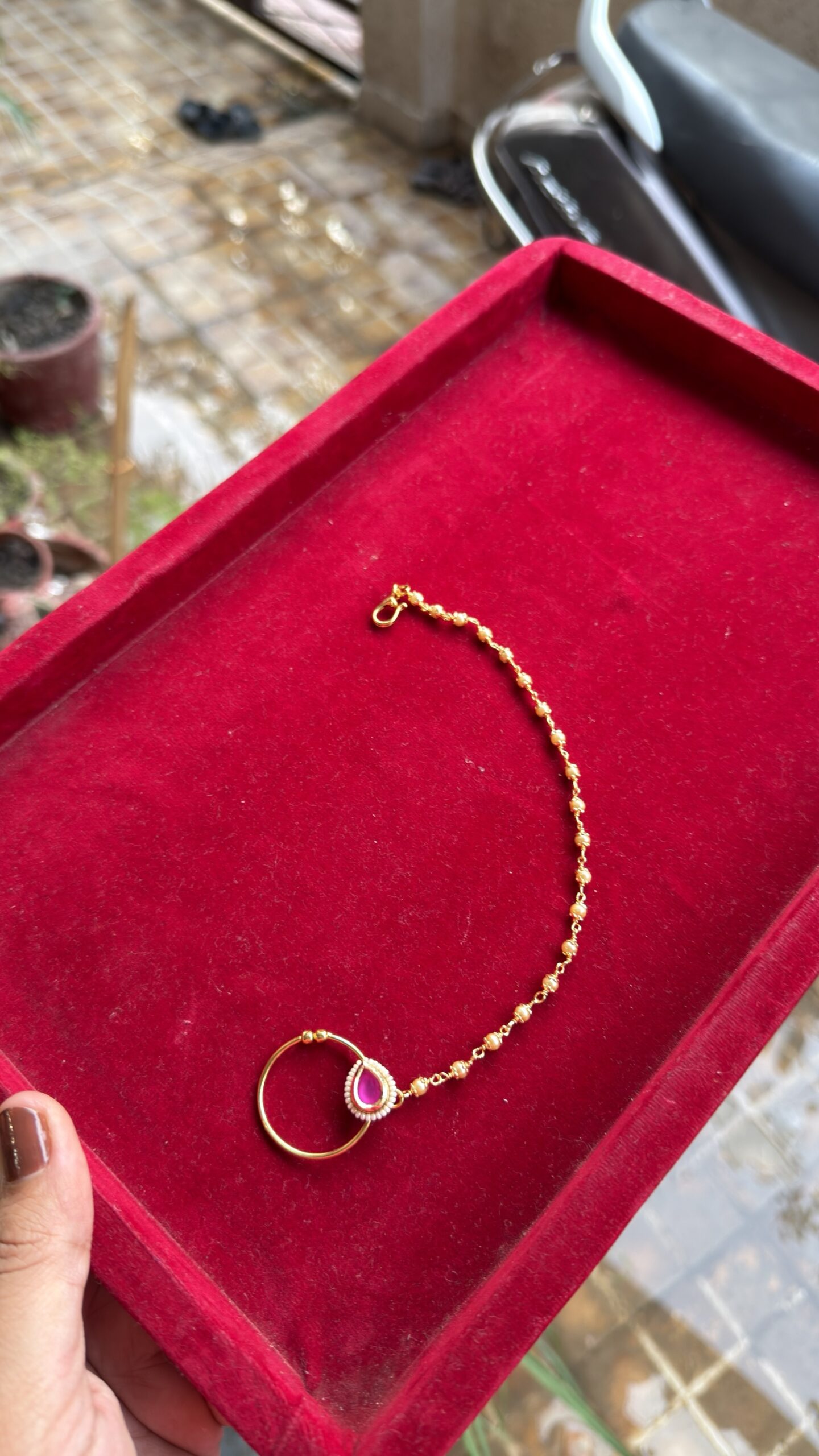 Ruby Nose Pin With Chain