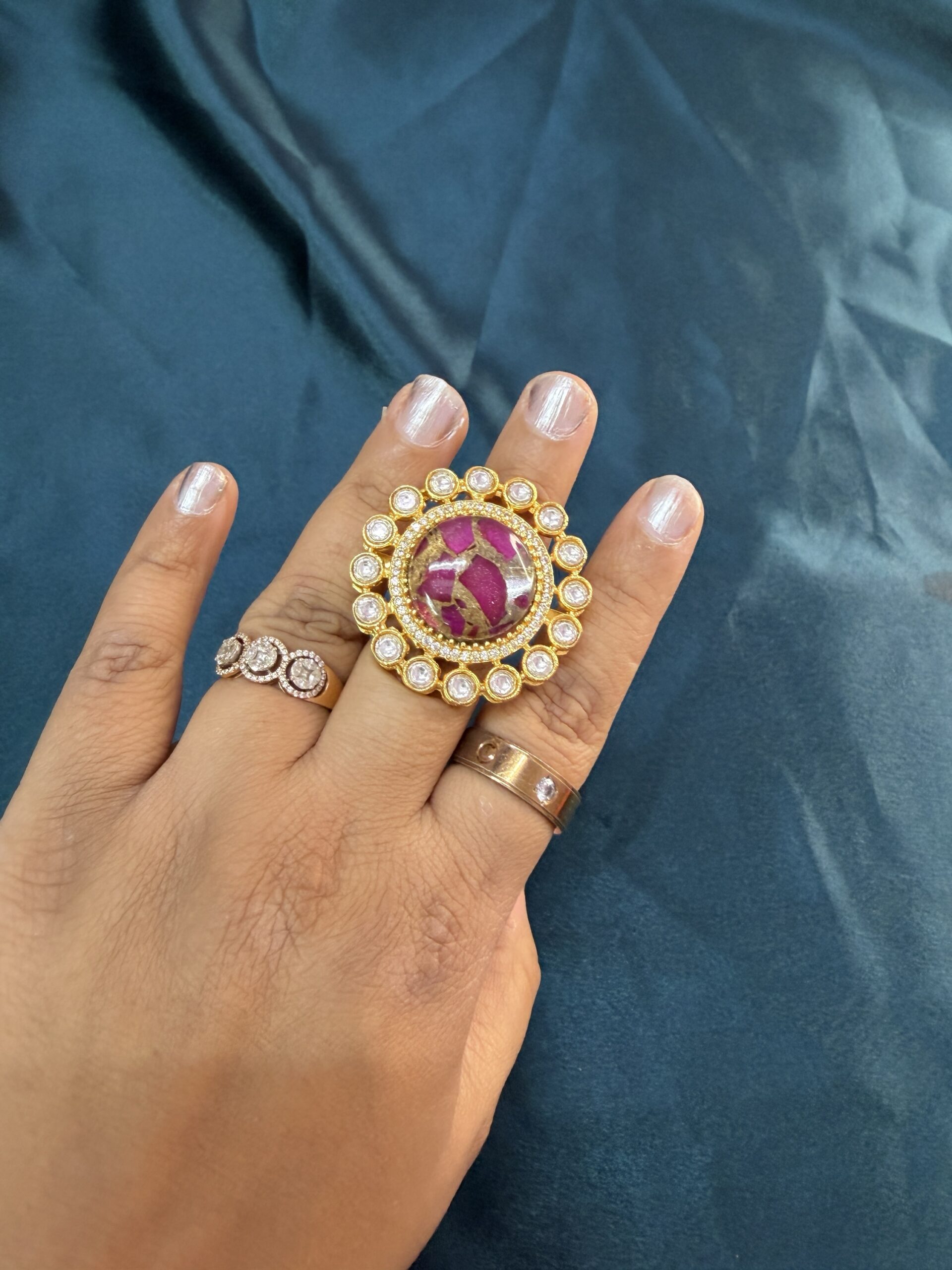 Polki Kundan Ring – Hot Pink