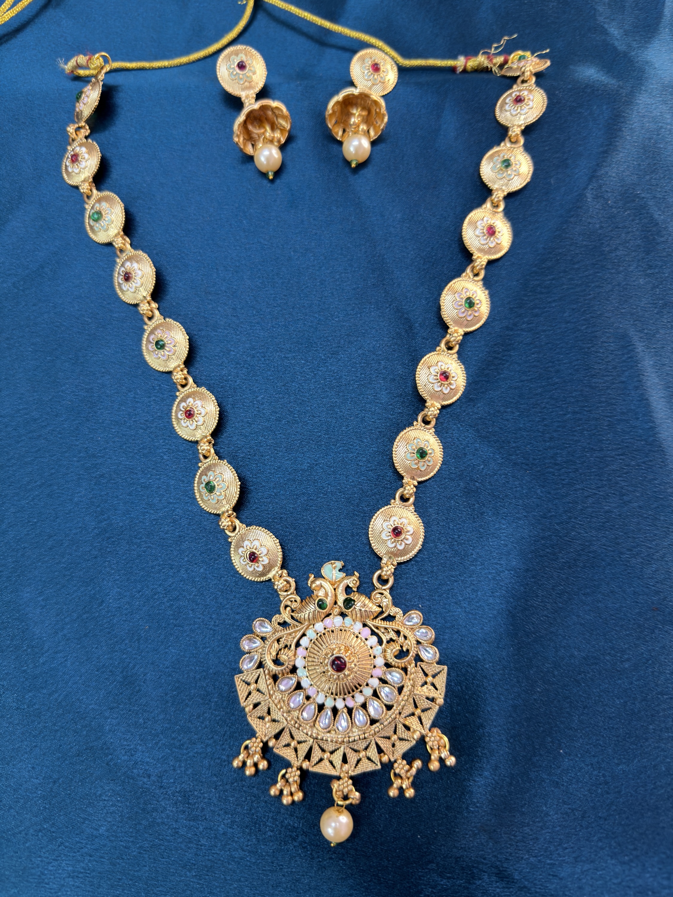 Copper Long Necklace Set With Earrings