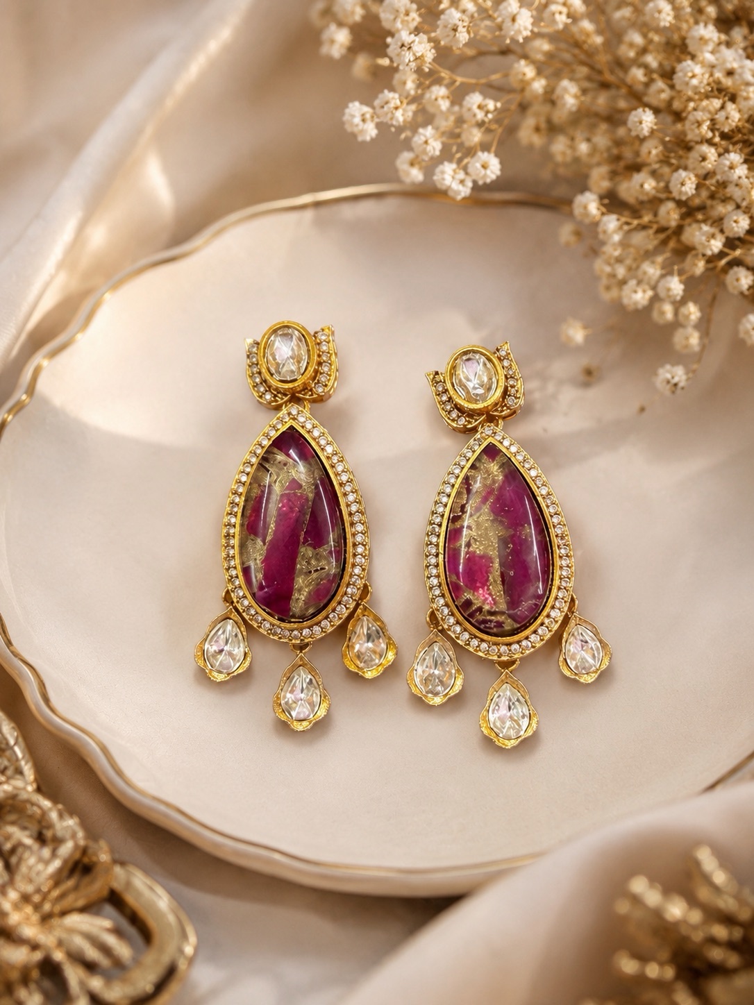 Polki Earrings – Wine