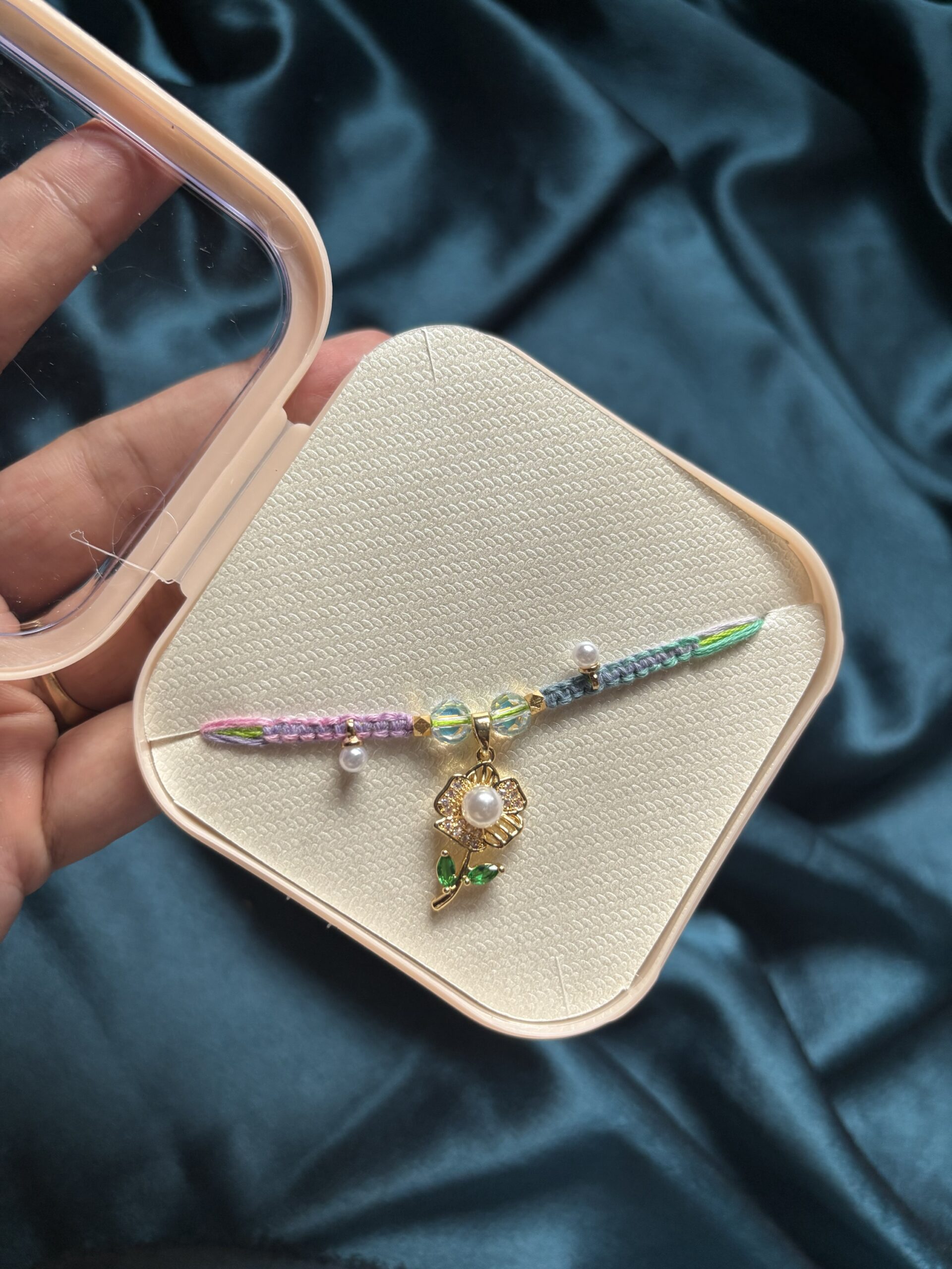 Multi-Rakhi With AD pearl rose Charm