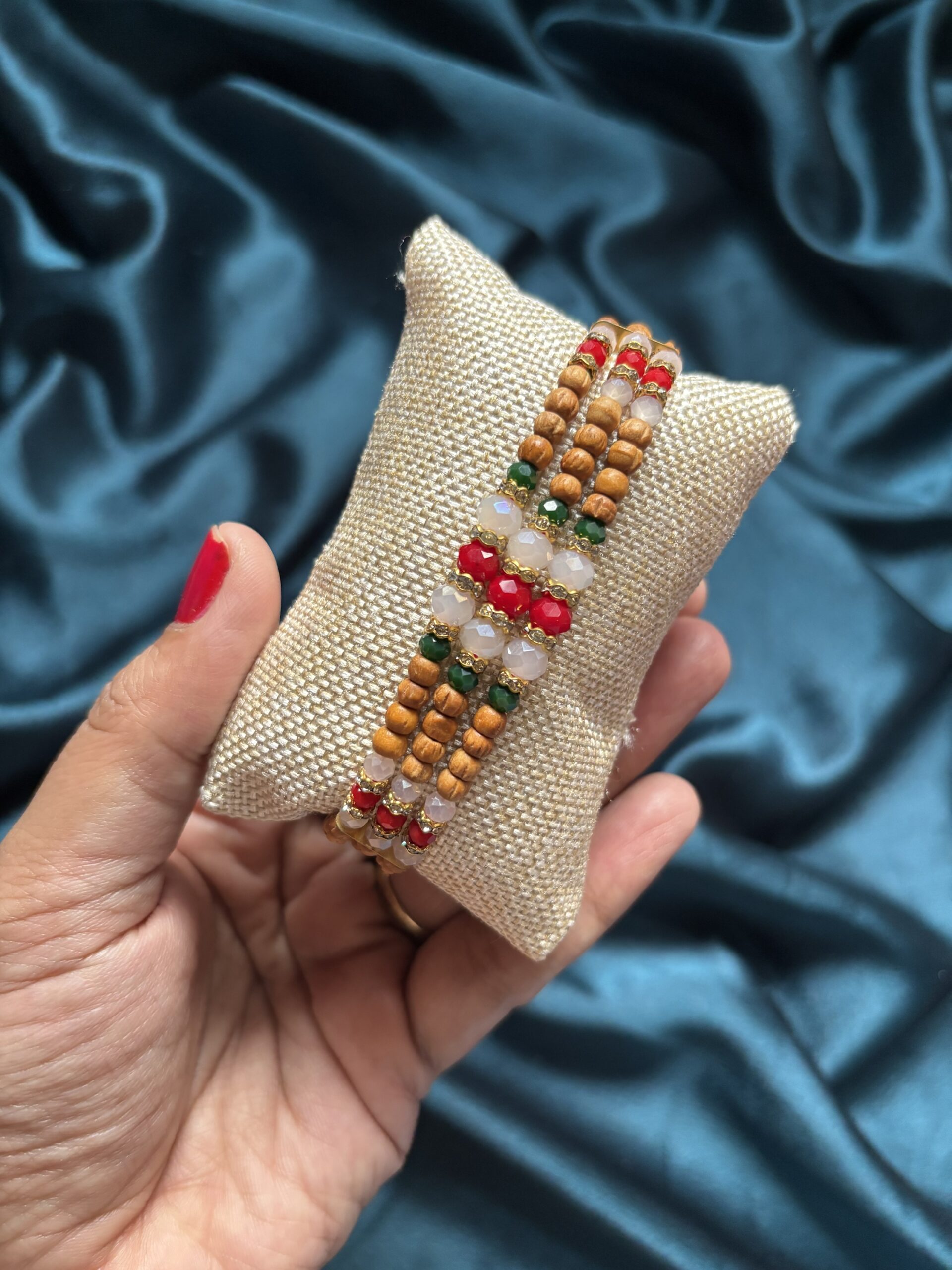 Wooden and multi beads triple-layer Rakhi