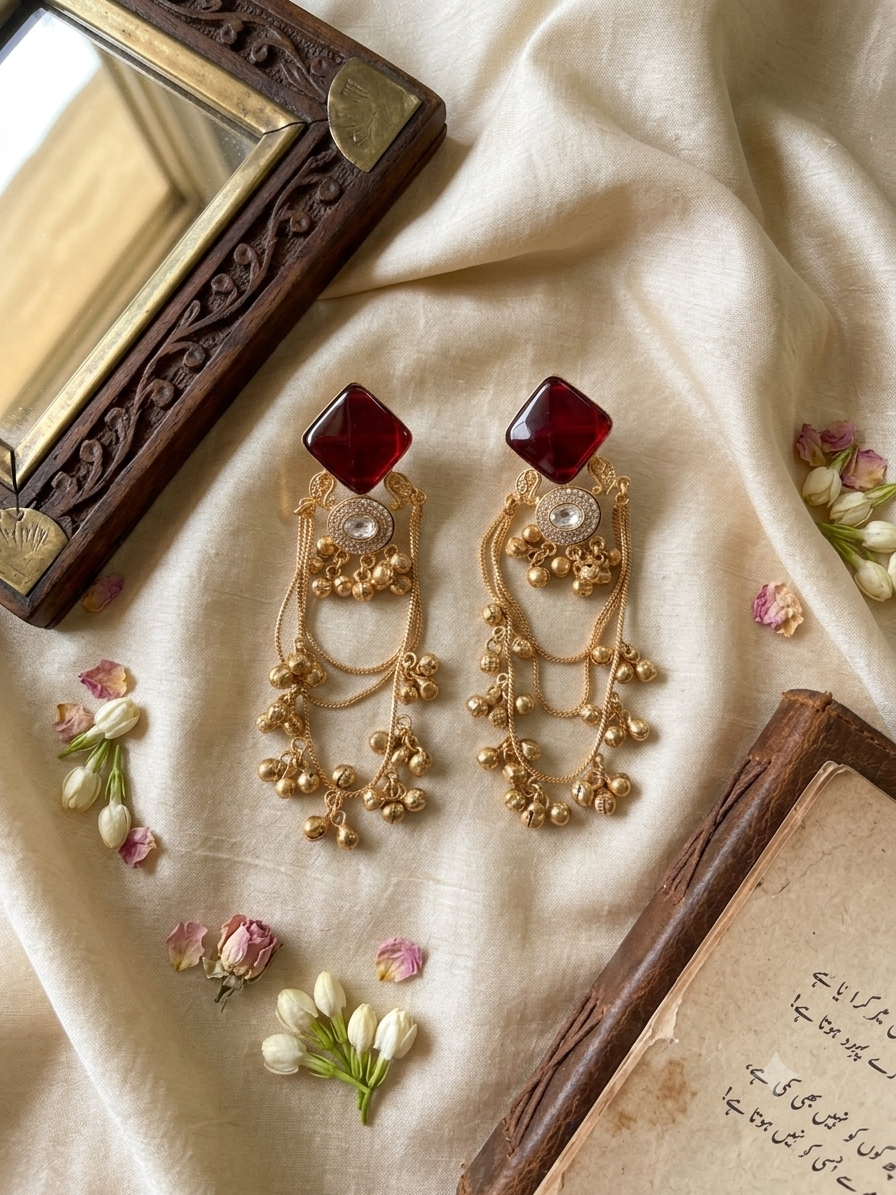 Kashmiri Polki Earrings – Ruby Red