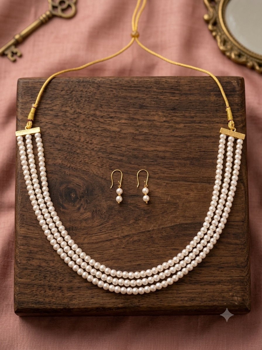 Pearl Necklace Set With Earrings