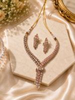AD and Moissanite Tie Necklace Set With earrings - Pink