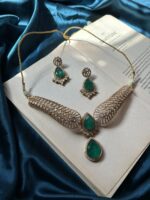 Real Doublet Stone With Polki Kundan Necklace Set - Green