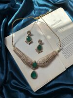 Real Doublet Stone With Polki Kundan Necklace Set - Green - Image 2