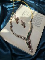 AD and Moissanite Tie Necklace Set With Earrings - Multi - Image 2