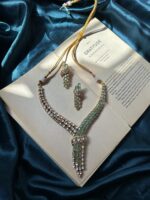 AD and Moissanite Tie Necklace Set With earrings - Mint - Image 2