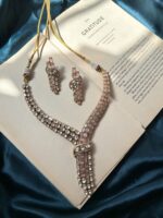 AD and Moissanite Tie Necklace Set With earrings - Pink - Image 3