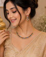 Navratan Pearl Necklace Set With Earrings - Multi - Image 4