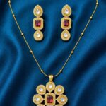 Long Matar Chain With Polki Kundan Pendant with earrings - Ruby
