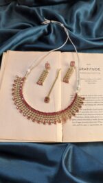 AD Mehendi Polish Necklace Set With Earrings and Mangtika - Ruby - Image 2