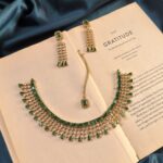 AD Mehendi Polish Necklace Set With Earrings and Mangtika  - Green